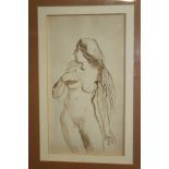 Henri Girault De Nolhac (1884 - 1948), ink and watercolour sepia study - female nude,