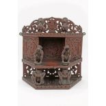Antique Burmese carved wood shrine of three tiered trapezoidal form,