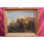 19th century Continental School oil on canvas - extensive mountainous landscape, in gilt frame,