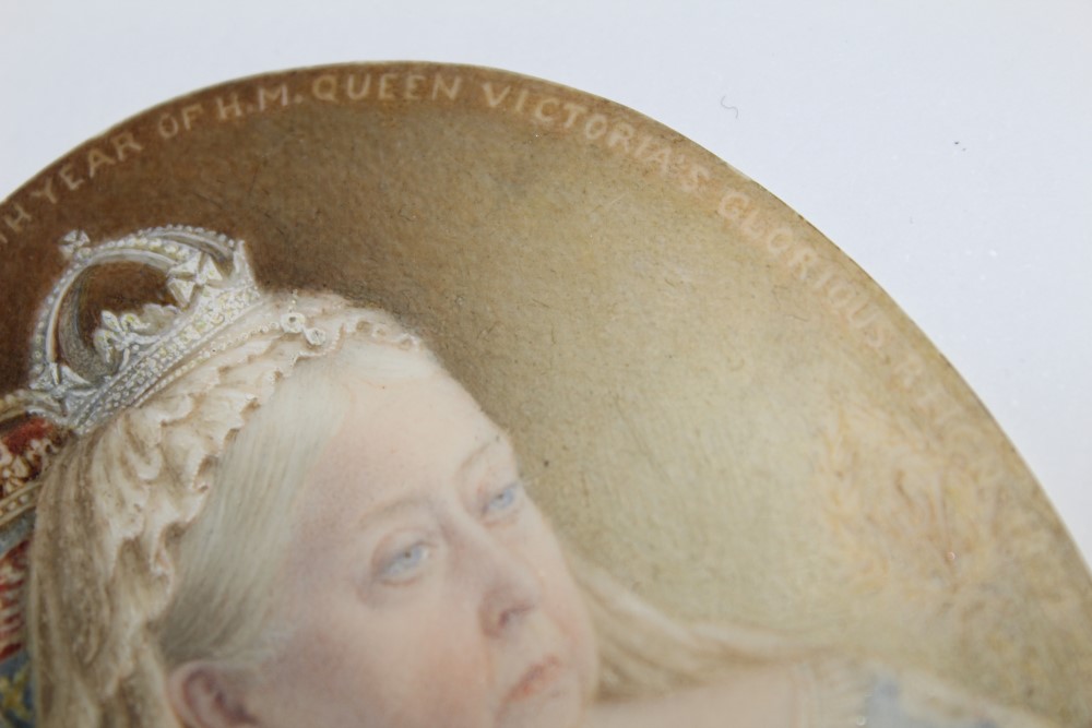 HM Queen Victoria - very fine Royal Presentation oval miniature portrait of The Queen, - Image 11 of 13