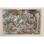Muriel Alice Pemberton (1909 - 1993), gouache on paper - The Harvesters, in glazed frame,