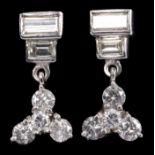 Pair Art Deco-style diamond drop earrings,
