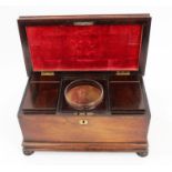 William IV rosewood tea caddy of rectangular form with central sugar bowl flanked by two tea boxes,