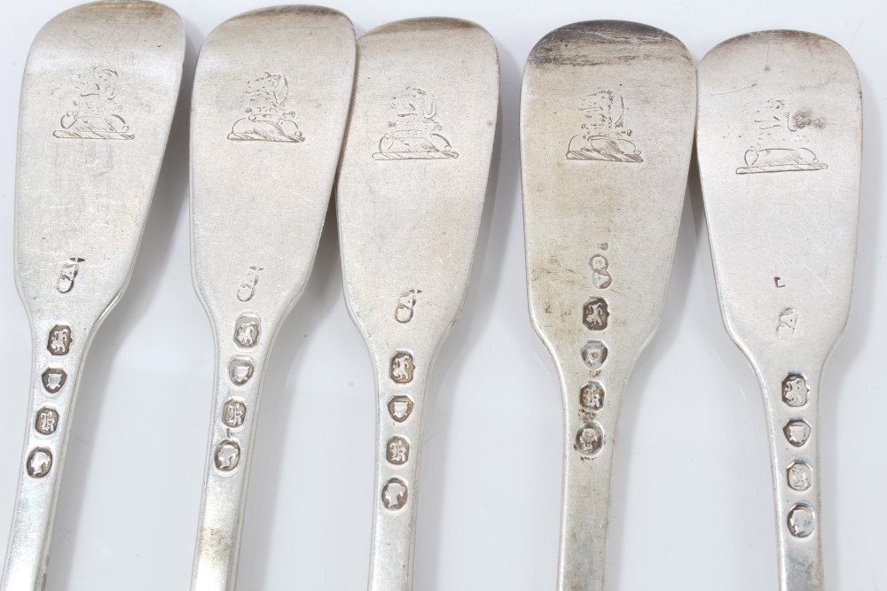 Selection of Georgian and later silver fiddle pattern flatware - including five dessert forks, - Image 3 of 9