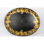 Large mid-19th century papier mâché oval tray centred by painted armorial crest for the Pickford