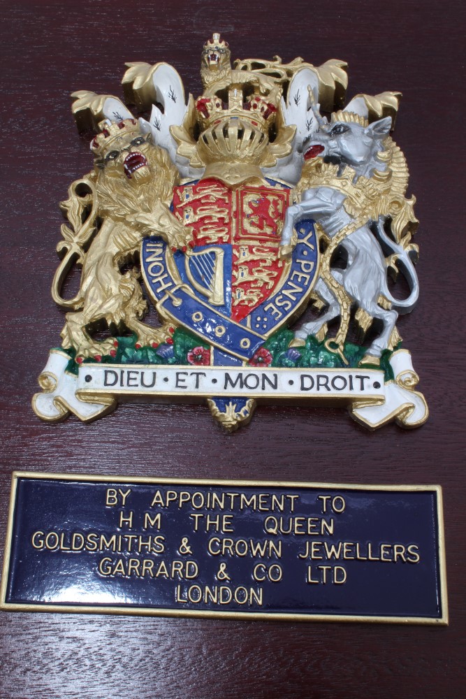 Set of three 1980s Royal Warrant Crests for Garrard & Co - The Crown Jewellers - comprising HM - Image 2 of 7