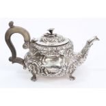 19th century Scottish silver teapot of compressed baluster form,