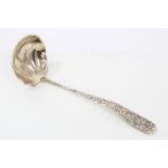 Early 20th century American Baltimore Sterling Silver Company Rose pattern soup ladle with shell