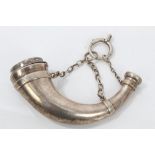 Victorian silver vinaigrette in the form of a hunting horn, with suspension chains and hinged cover,