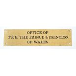 TRH The Prince and Princess of Wales - brass door plaque from St.