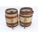 Pair 19th century wooden Gin and Rum barrels with painted decoration with 'G' and 'R',