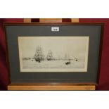 *Rowland Langmaid (1897 - 1956), signed black and white etching - Fantome and Valhalla off Cowes,