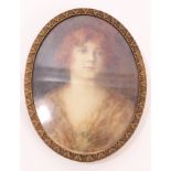 Circa 1920s portrait miniature on ivory of a young woman, oval, 9.