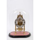 Victorian brass skeleton clock with silvered dial, signed - E.