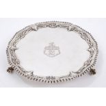 George III silver waiter of hexagonal form, with shell and festoon border and gadrooned edge,