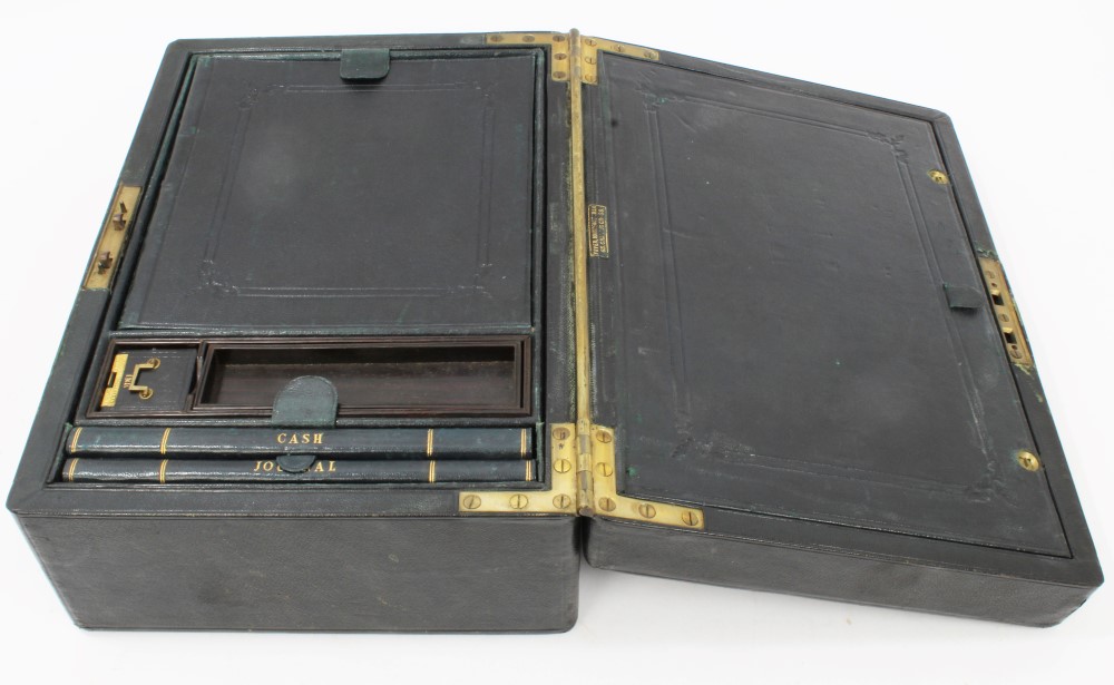 The Earl of Buckinghamshire - fine black leather despatch / writing box, circa 1850 - 1860, - Image 3 of 7