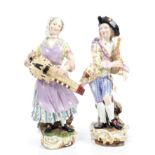 Pair 19th century Meissen large figures of a gentleman and companion,
