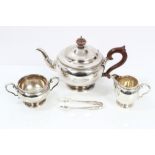 Late 1920s three piece silver tea set - comprising teapot of compressed baluster form,