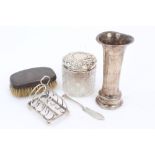 Selection of miscellaneous early 20th century silver - including cut glass powder jar with silver