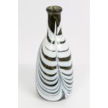 19th century Nailsea green and white glass flask with white combed slip decoration,