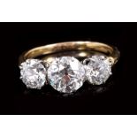 Fine late Victorian diamond three stone ring with three old cut diamonds estimated to weigh