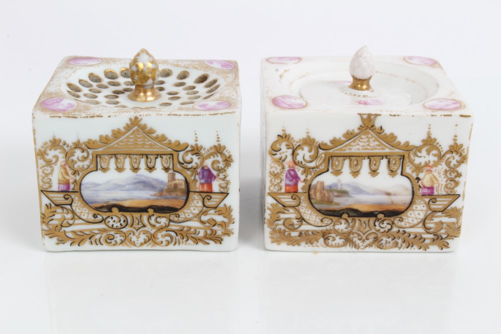 19th century German porcelain canted rectangular inkstand in the Meissen style, - Image 9 of 9