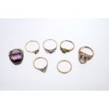 Group of eight rings - to include a diamond single stone ring, two sapphire and diamond rings,