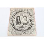 Late 17th century portrait of William and Mary printed on vellum - the corner of an official State