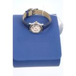 Ladies' Corum Memotime Calendar wristwatch with flag decorated dial, on blue leather strap,