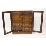 Fine quality Victorian oak museum display cabinet enclosed by pair of glazed panel doors,