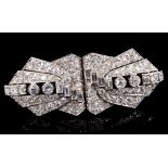 Fine Art Deco French diamond double clip brooch,
