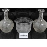 Part late 19th century etched glass table service - comprising eight glass rinsers,