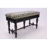 Unusual Victorian ebonised patent duet piano stool, by Chas.