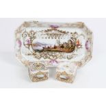 19th century German porcelain canted rectangular inkstand in the Meissen style,