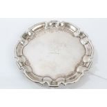 George II silver waiter of circular form, with piecrust border, engraved armorial,
