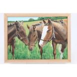 Peter Chillingworth, oil on board - Foals at Grass, inscribed verso, framed,