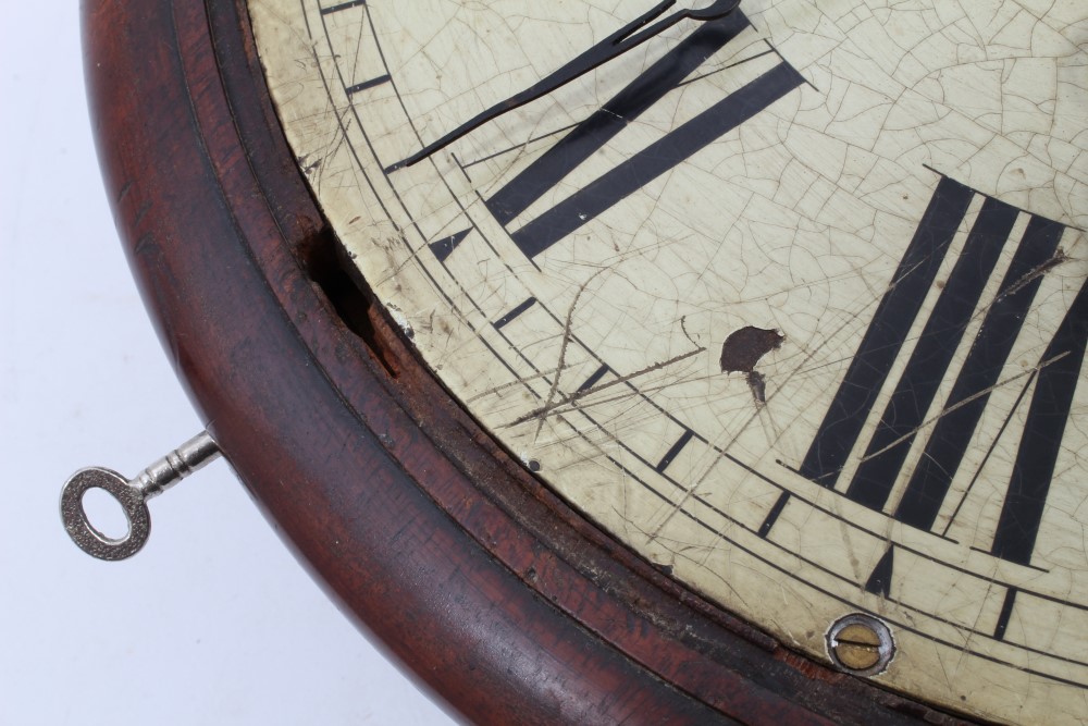 19th century circular wall clock with painted dial, signed - Gutteridge Colchester, - Image 9 of 9