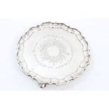 Edwardian silver waiter of circular form, with piecrust border,