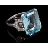 Art Deco aquamarine and diamond set cocktail ring,