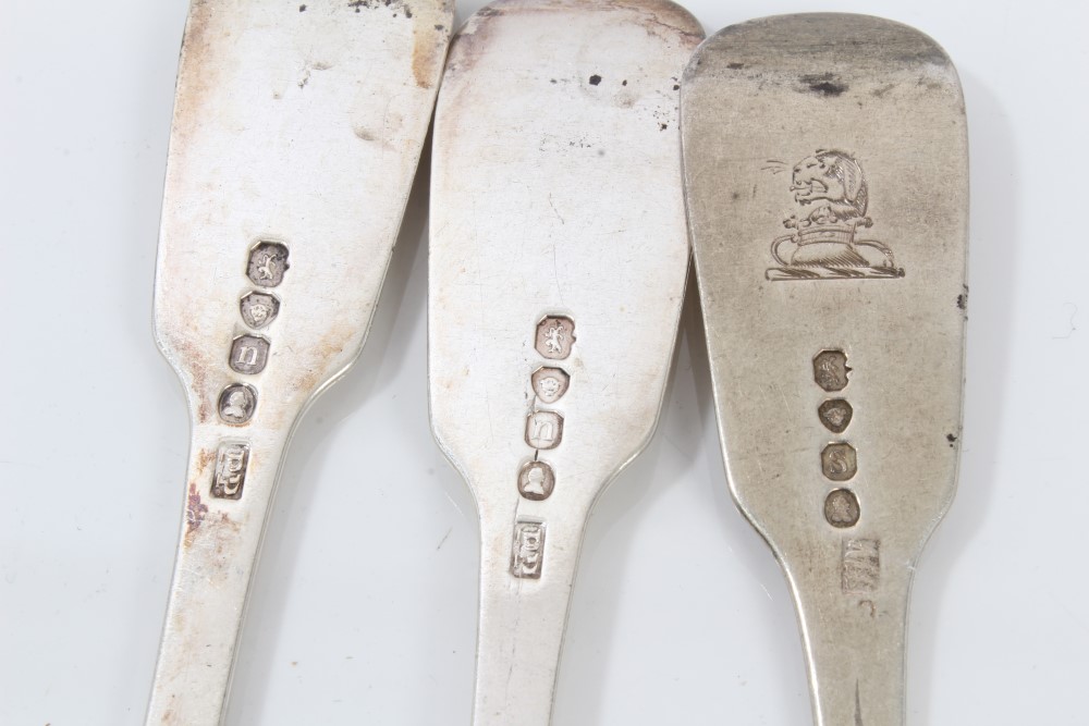 Selection of Georgian and later silver fiddle pattern flatware - including five dessert forks, - Image 9 of 9