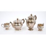 1920s silver four piece tea and coffee set - comprising teapot of inverted baluster form,