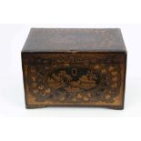 19th century Chinese black papier mâché and gilt-heightened tea caddy of rectangular form,