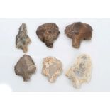Collection of prehistoric carved flint arrowheads,