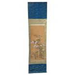 19th century Chinese Qing period scroll finely painted with birds in flowering tree, signed,