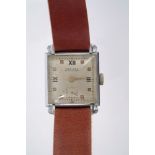 1940s gentlemen's Hermes wristwatch in square chrome plated case with gilt and silvered dial and