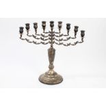 Judaica Interest: 1920s silver Hanukkah Menorah nine-light candelabrum with foliate branches and