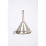 Georgian silver funnel of small proportions, with reeded rim and suspension ring,