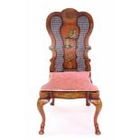 Fine quality George I-style red japanned side chair - the undulating shaped carved back with solid
