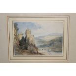 William Callow (1812 - 1908), pencil and watercolour - riverside castle ruins, signed,