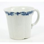 18th century Worcester herringbone moulded coffee cup with 'C' scroll handle,